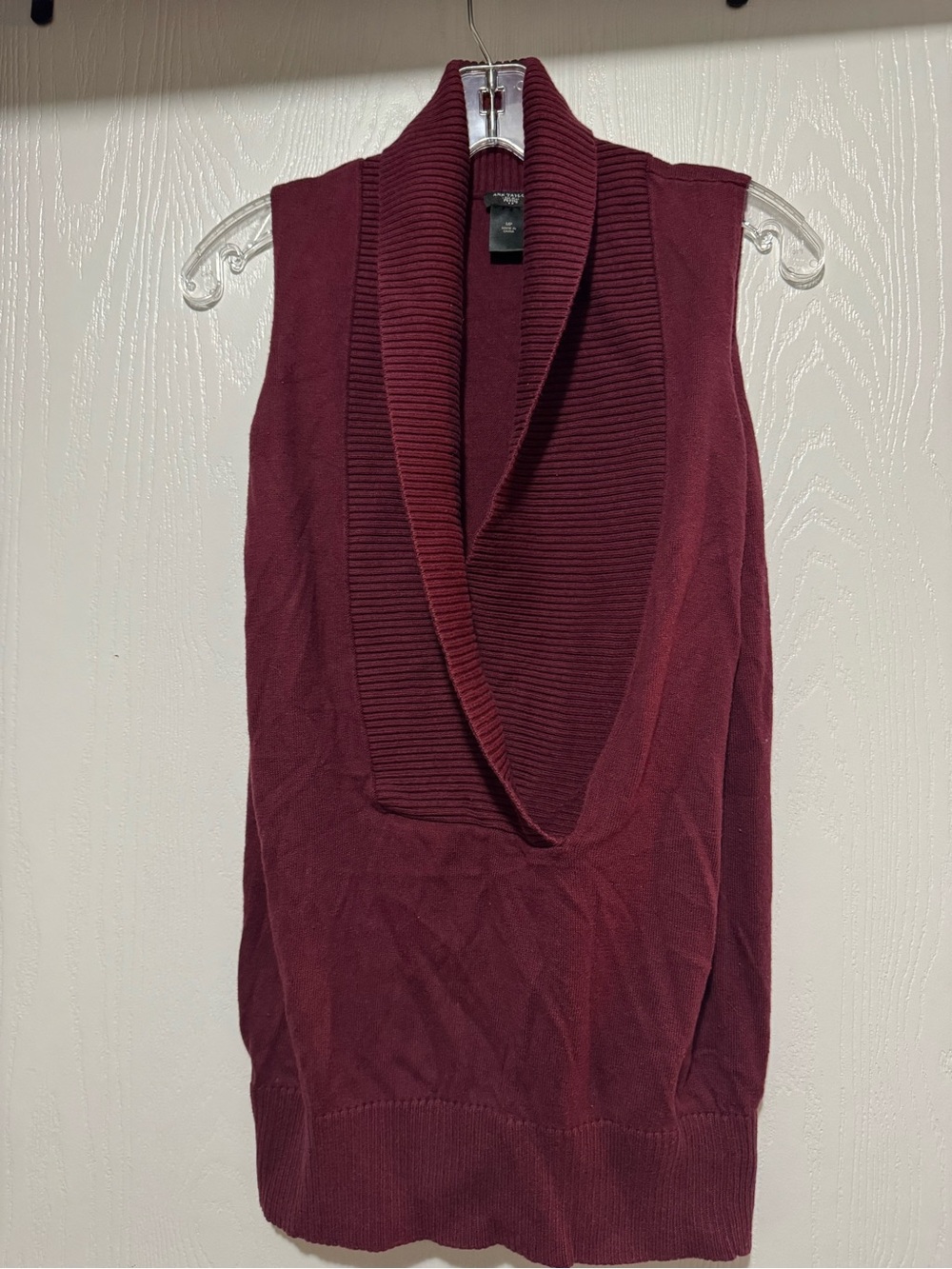 Ann Taylor Sleeveless Cowl Neck Sweater Vest Cardigan - Burgundy